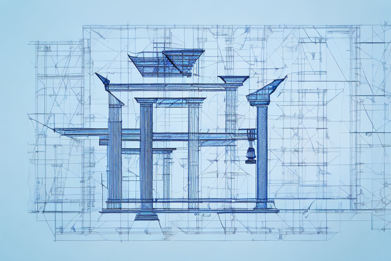 A construction blueprint with a gavel on top