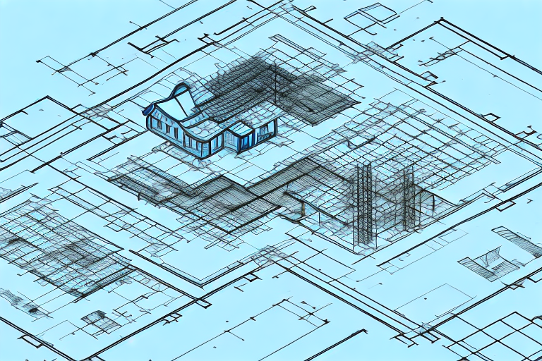A construction site with architectural blueprints and building permits