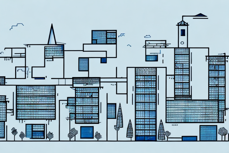 The stuttgart cityscape with prominent buildings and a blueprint of a house in the foreground