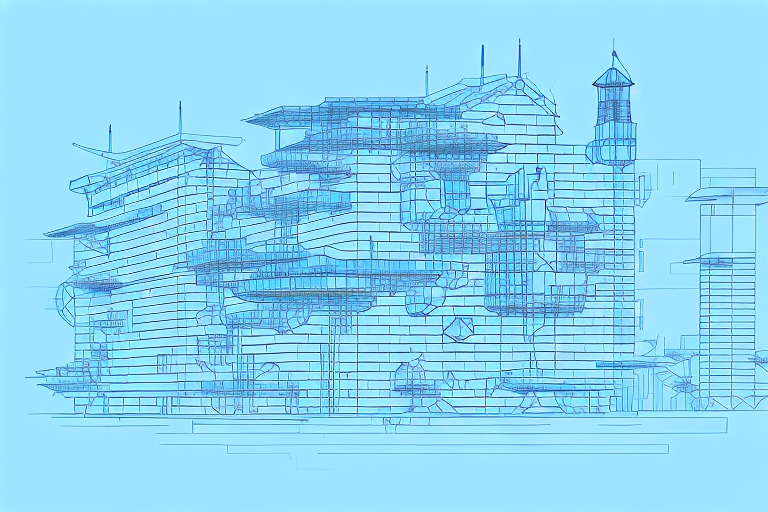 The porta westfalica landscape with architectural blueprints and a construction helmet in the foreground
