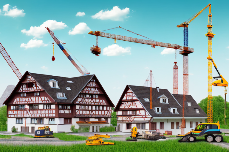 A construction site with various building tools and equipment in the village of großbarkau