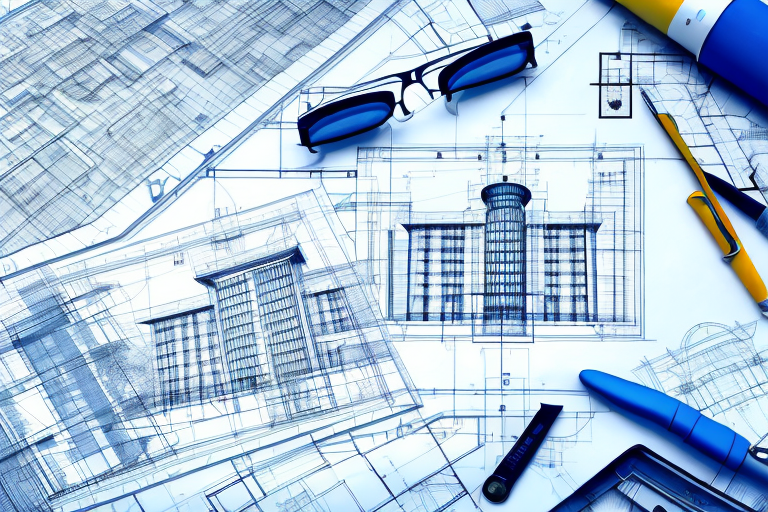 A variety of architectural blueprints