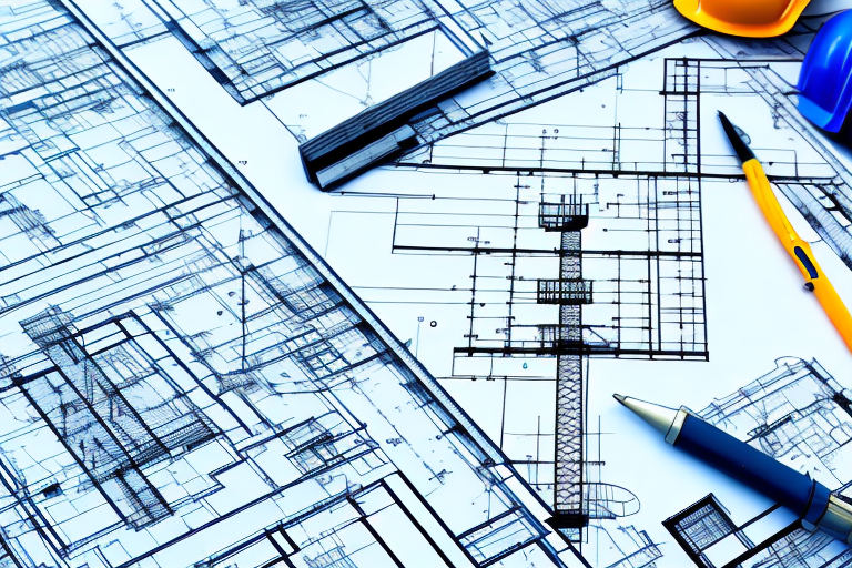 A construction site in grauel with architectural blueprints