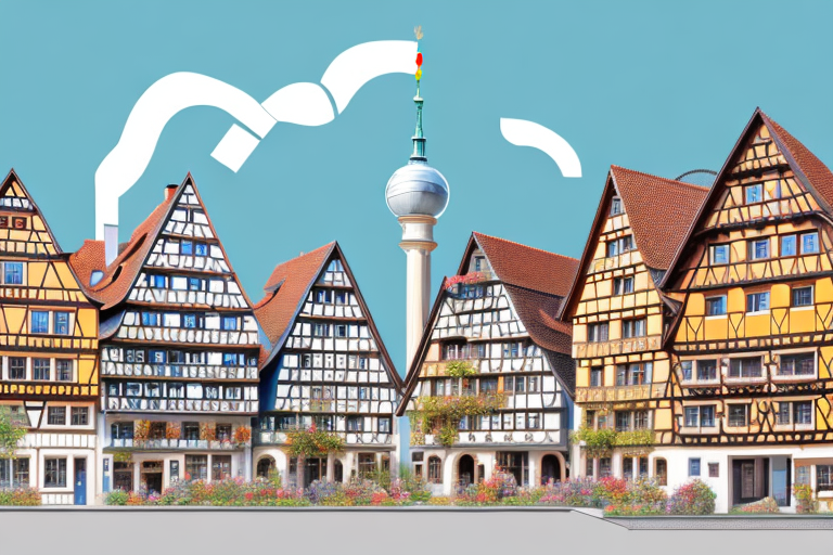 A quaint german town with various buildings in different stages of construction