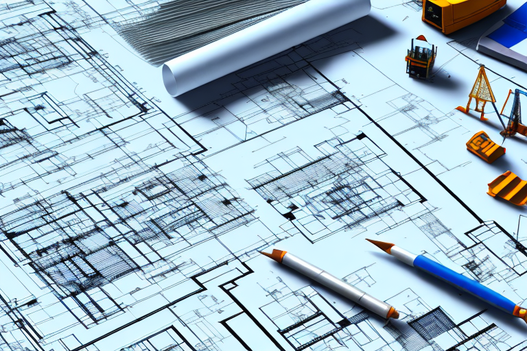 A construction site in querenhorst with architectural blueprints and building permits on a table in the foreground