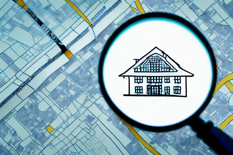 A magnifying glass hovering over a detailed property map