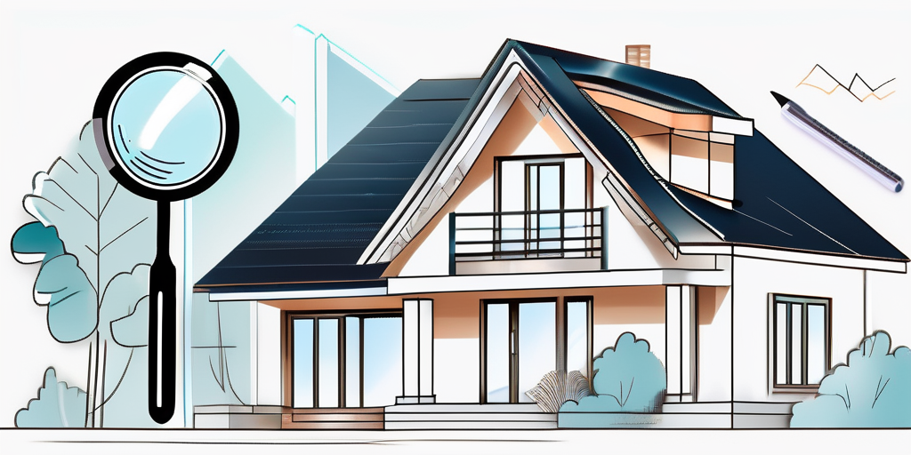 A magnifying glass hovering over a model of a house with a checklist and pen beside it