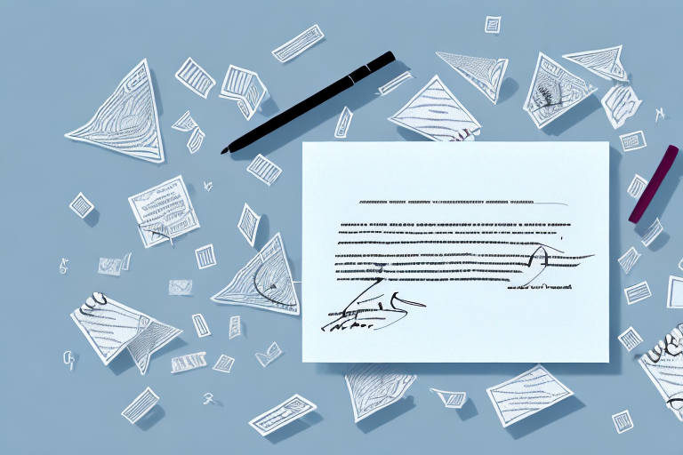 A formal document with an official stamp and a pen