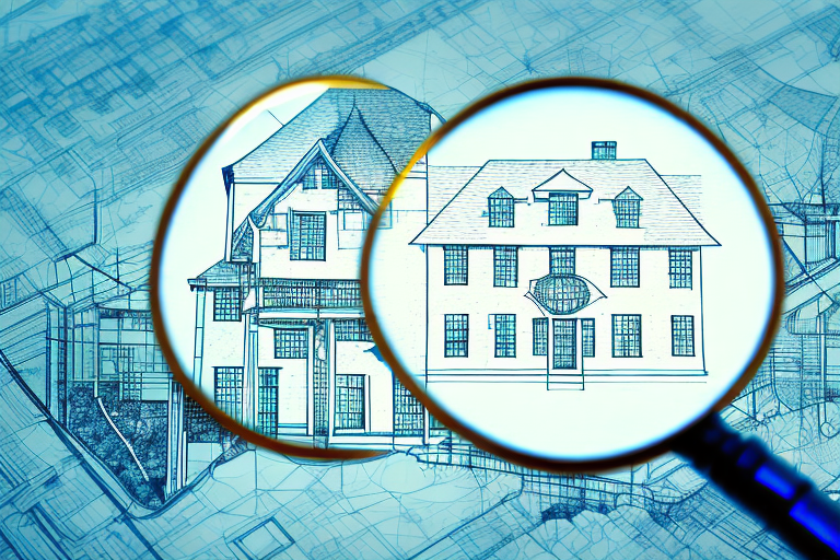 A magnifying glass hovering over a variety of different types of land plots