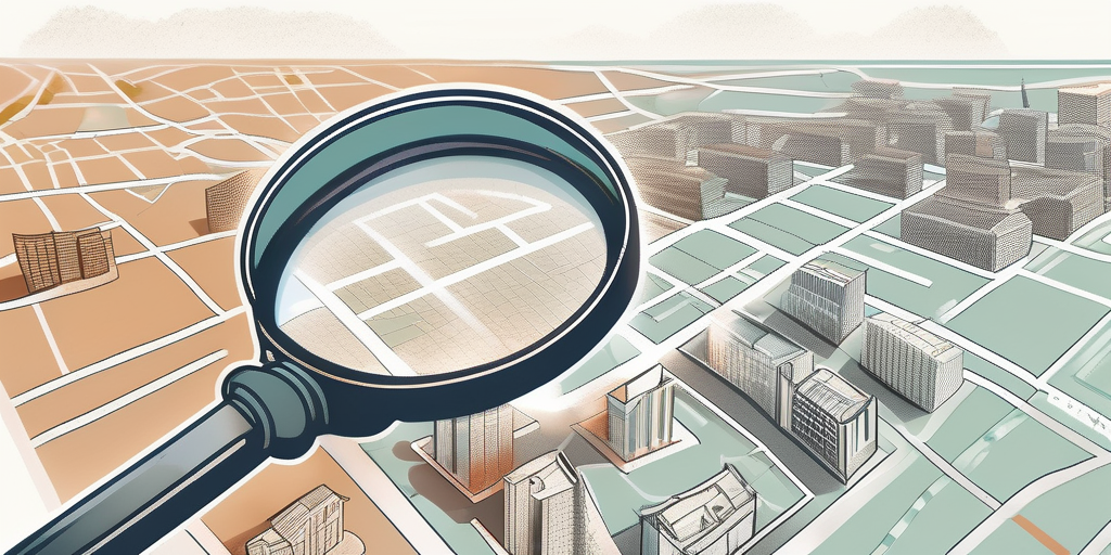 A magnifying glass highlighting a specific number on a detailed property map