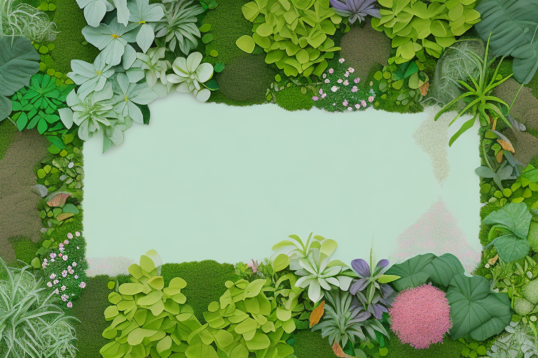 A lush garden landscape with various plants and flowers