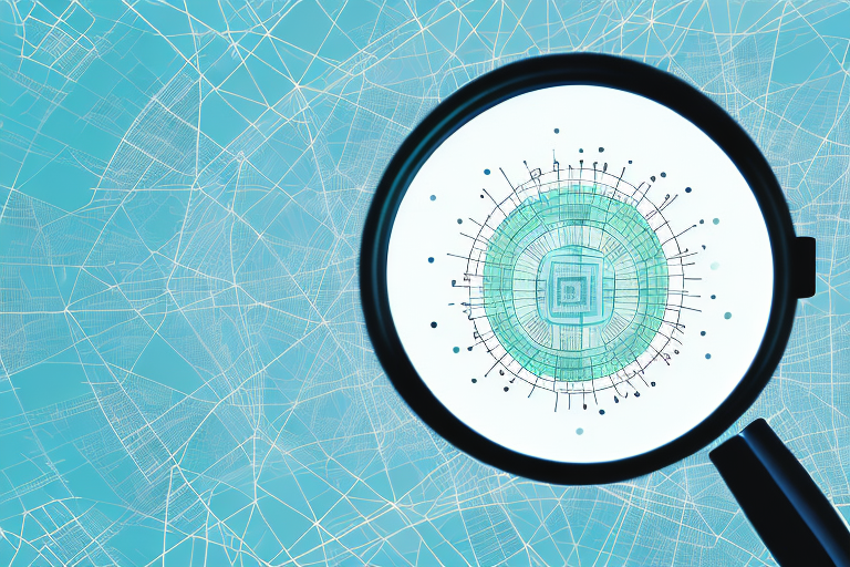 A computer with a magnifying glass hovering over it