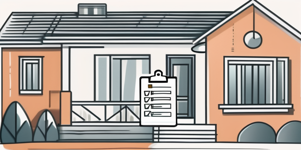 A house with a checklist on a clipboard in the foreground