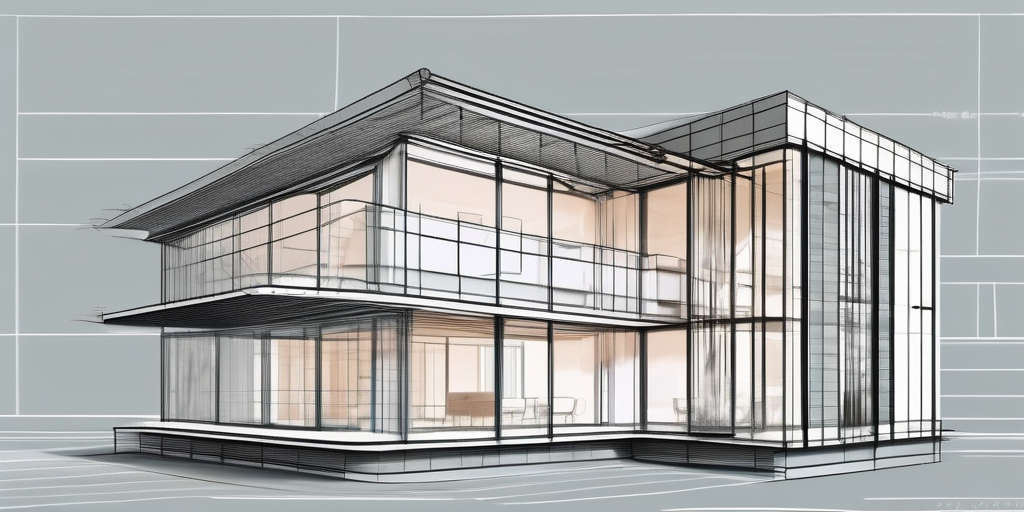 A 3d architectural blueprint of a building with various sections highlighted