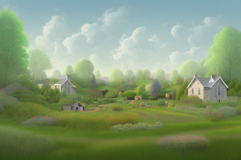 A rural landscape featuring a house under construction