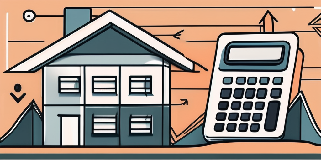 A house with a calculator and a downward arrow