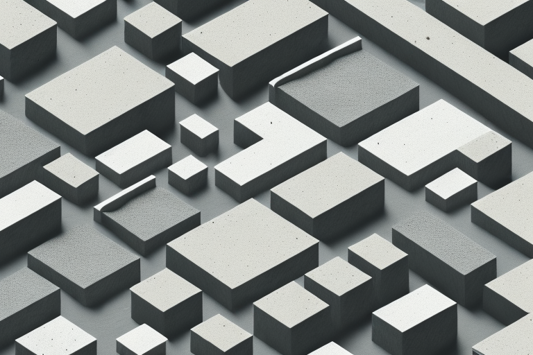 A sealed surface area with various construction elements like bricks