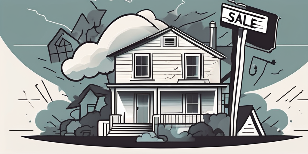 A house with a "for sale" sign in the front yard
