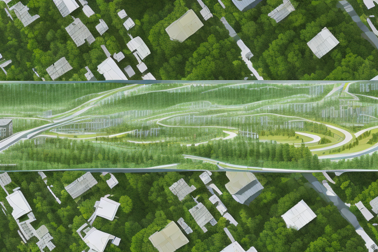 A diverse landscape featuring different stages of property development