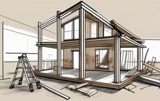 A house under construction with visible structural elements like the foundation