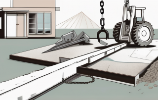 A piece of land with various construction tools and architectural plans scattered around