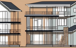 Various stages of a house being built