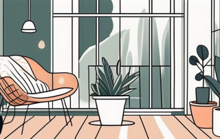 A cozy balcony scene with various items like plants