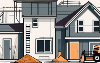 A house under construction with various tools and building materials around