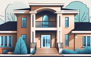 A house with a 'for sale' sign in the front yard