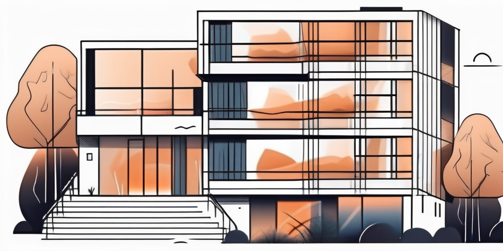 A residential building with visible protective shields around it