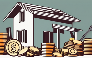 A house under construction with various tools around it and a pile of euro coins nearby