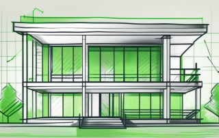 A blueprint of a building with a green check mark on it
