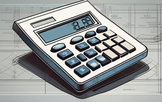 A calculator on top of blueprints for a building