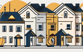 A variety of houses and apartments with a sold sign in front