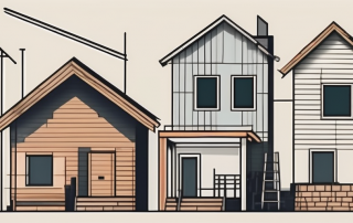 Several houses being constructed side by side