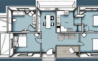 A blueprint of a house with various rooms highlighted