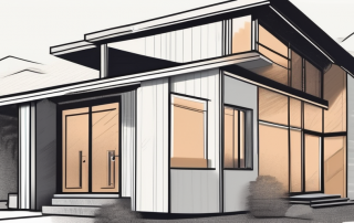 A completed house with a key inserted in the front door