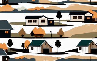 A rural landscape with different construction elements like a house