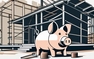 A home under construction with visible elements like scaffolding and tools