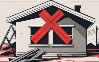 A house under construction with a large red "x" on it