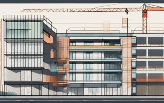 A construction site with various building zones marked to represent gfz (gross floor area ratio) and grz (ground area ratio)