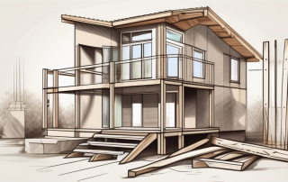 A house under construction with various tools and materials around it