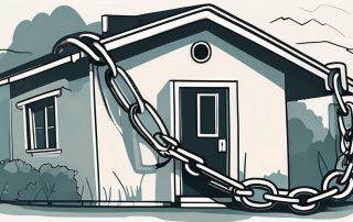 A house with a chain and padlock around it