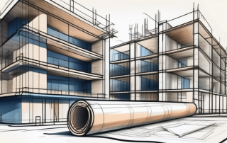 A construction site with architectural blueprints and a checklist