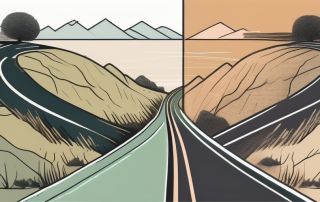A divided road leading to two different landscapes