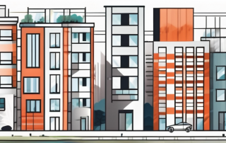 A cityscape with various buildings to represent different grz (ground area ratio) and gfz (floor area ratio) values