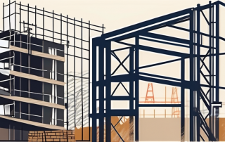 A construction site with a half-built structure