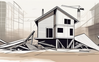 A construction site with a half-built house