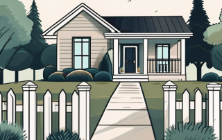 A house with a "for sale" sign in the front yard