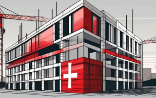 A building under construction with a large red cross over it